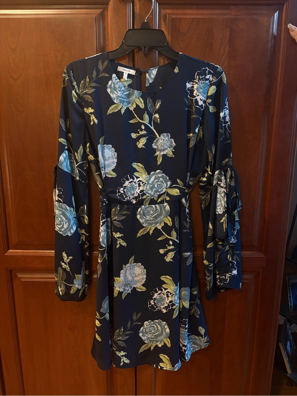 Maurices Navy Floral Long-Sleeve Fit & Flare Dress